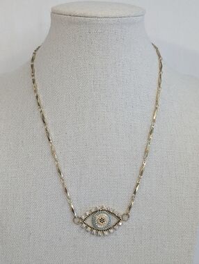 Dainty Gold Evil Eye Rhinestone Necklace - Minimalist Everyday Jewelry